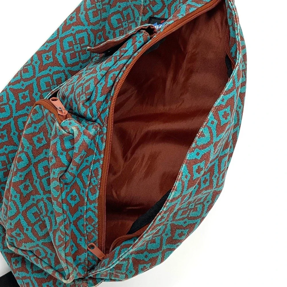KAVU Rope Sling Bag Crossbody Desert Mosaic Brown Teal Hiking Camping NICE